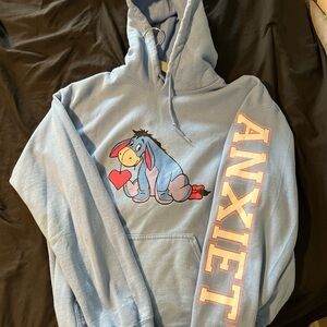 Blue Hoodie with Eeyore and Anxiety Print
